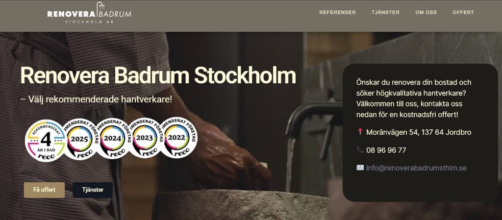 Skärmdump av Renovera Badrum Stockholm