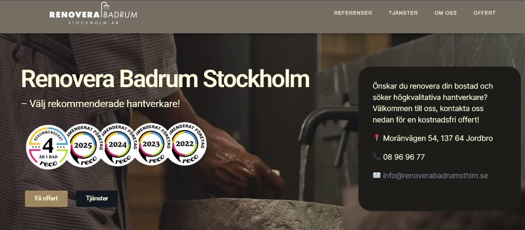 Skärmdump av Renovera Badrum Stockholm